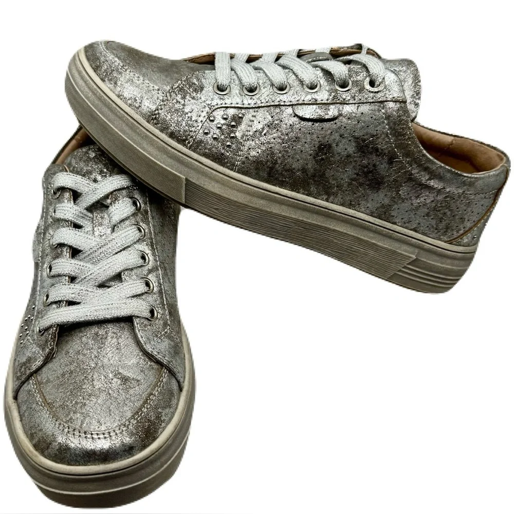 Hey Girl by Corky's Down Time Silver Distressed Metallic Sneakers w Studs Size 7